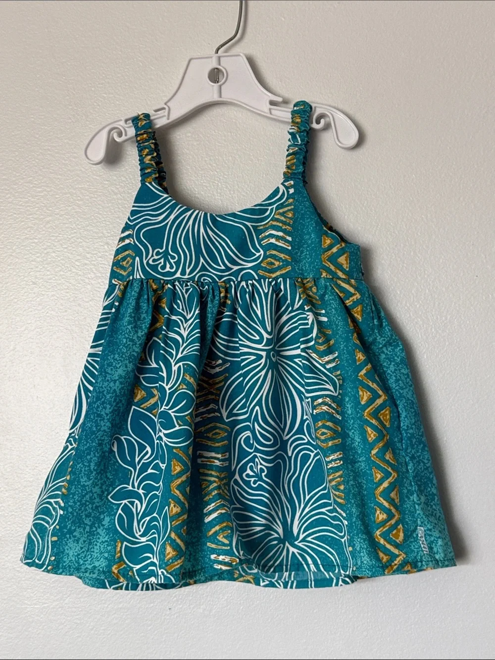 6 mos TROPICAL GROUP Hawaiian dress Honolulu baby girl teal floral cotton beach